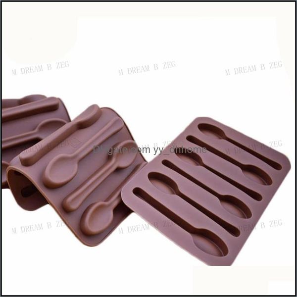 Stampi da forno 6 fori Forma di cucchiaio Stampo per cioccolato Sile Fai da te Biscotto Gelatina Budino Caramelle Strumenti per la cottura del ghiaccio Design Cake Mods Drop Deliver Dhjhw