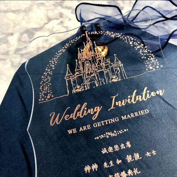 Cartões de felicitações 50pcs personalizados a laser convites de casamento cartão acrílico