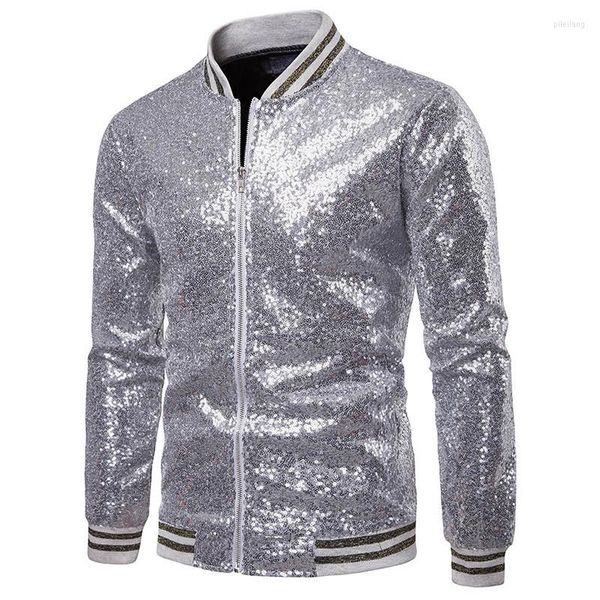 Männer Jacken Mode Männer Glänzende Jacke Frühling Herbst Luxus Glitter Hip Hop Mantel Herren Nachtclub Disco DJ Kostüm Party Bühne durchführen