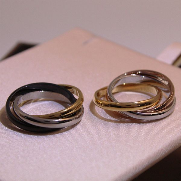 Adam için yeni moda evlilik yüzüğü paslanmaz çelik abartılı aşk halkası logosu oyma altın gümüş gül 3 daire yüzükler kadın erkek düğün takısı boyutu 5-11
