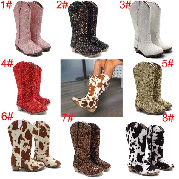 Botas de vaca com estampa de couro Fringe Western meninas meninas meninas crianças crianças garotos de cowboy boots longos sapatos 221121