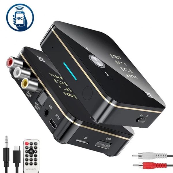 M8 NFC Bluetooth 5.0 Verici Alıcı 3.5mm RCA Optik Koaksiyel TF/U Disk Oynatma/IR Kontrol LED TV PC için Kablosuz Ses Adaptörü