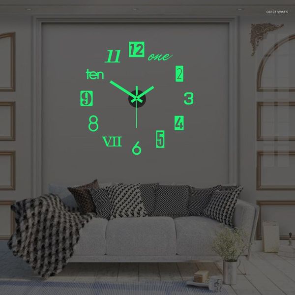 Orologi da parete Orologio luminoso digitale 3D Adesivi acrilici fai-da-te senza cornice Quarzo silenzioso per l'arredamento dell'home office