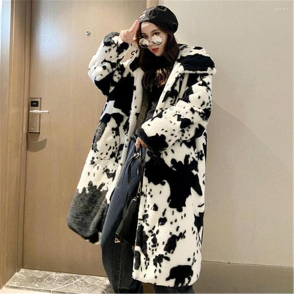 Palavro feminino feminino Casaco Faux Vacas de inverno Capuzes Capuz de tamanho grande sobretudo fêmeas imitam casacos soltos lady Outerwear