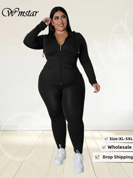 Damen-Trainingsanzüge in Übergröße Wmstar Plus Size Zweiteilige Outfits Frauen Hoodies Sweatsuit Leggings Hosen Sets Solid Stretch Matching Wholesale Drop 221121