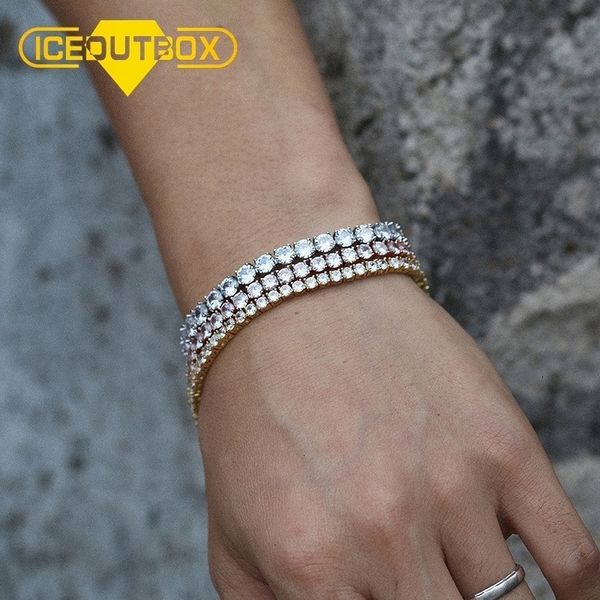 Bangle IceOutbox 3mm6mm Row Cubic Zircon Tennis Link Bracelet AAA Charmos de zircônia Mulheres mensagens Hip Hop Jewelry Gifts 221119