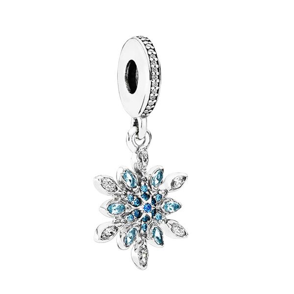 Funkelnder Schneeflocken-Anhänger aus echtem Sterlingsilber mit Originalverpackung für Pandora-Armreif, Schlangenkette, Damen und Mädchen, Schmuckherstellung, Zubehör, Charms