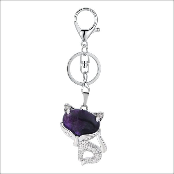 Principais anéis por atacado Pedra natural Amethyst Chain Chain Capted Keychain Energy Stones Jewelry Drop Delivery Dh389