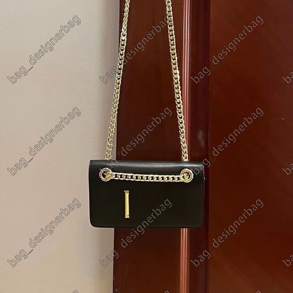 Moda versátil nova bolsa de corpo transversal de corrente de metal feminina DG Caixa de cinto de material de couro de um ombro Pequena capacidade 21cm