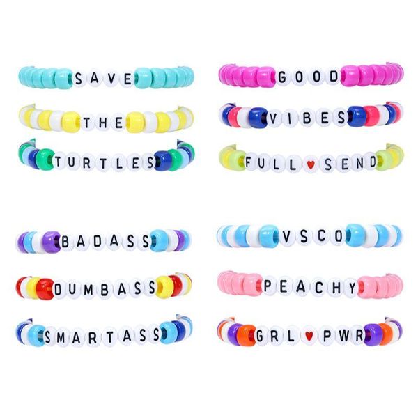 Bracelets de charme qimoshi 12pcs amizade word bracelete artesanal acessório de plur handmade handmade festival de música edm words letra badaded st dh4oh