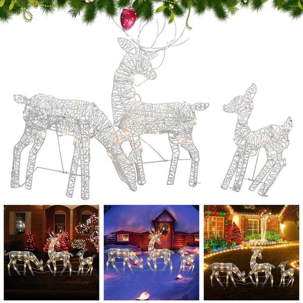 Decorazioni natalizie 3 pezzi Ornamenti decorativi Cervi d'oro Alci Albero luminoso a led Scena Camera Casa Anno Navidad