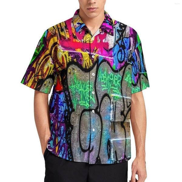 Мужские повседневные рубашки абстрактные буквы рубашка Man Street Art Print Daily Fashion Blouses Короткие рукава негабаритные