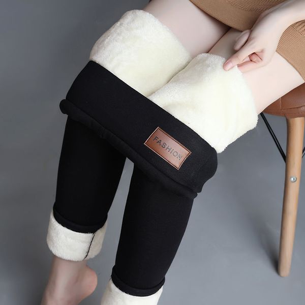 Leggings femininas Mulheres Veludo de inverno A quente cintura alta calça térmica sólida e fleda