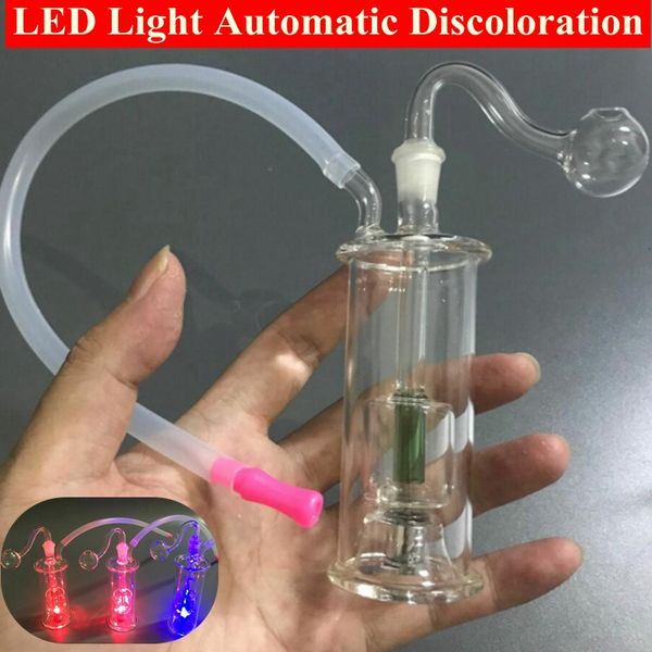 Nuovo LED Bruciatore a olio in vetro Bong Tubi per l'acqua Piccoli gorgogliatori Bong MiNi Oli Dab Rigs per fumare narghilè con tubo e tubo per bruciatore a olio Pyrex da 10 mm