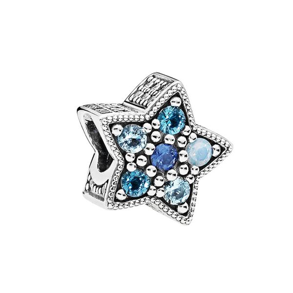 Blue Stone Stars Sterling Silber Charm mit Originalschachtel für Pandora Armreif Schlangenkette Armband Frauen Mädchen Schmuckzubehör machen Accessoires Perlen Charme Charme