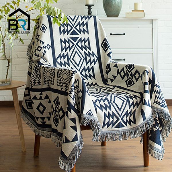 Coperta per divano in stile europeo, filo di cotone lavorato a maglia con geometria della nappa, copriletto bohémien, decorazioni per la casa 221122
