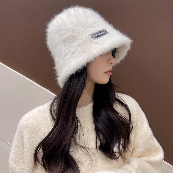 Kova Şapkaları Kürk Tavşan Kubbesi Kış Kış Katı Katı Gündelik Açık Dış Mekan Geniş Brim Kova Şapkası Kadın Gorros Invierno Mujer