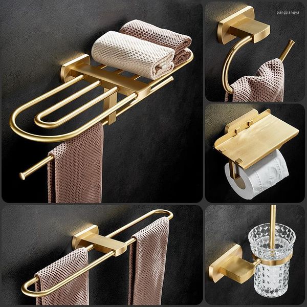 Set di accessori per il bagno Accessori per il bagno in oro spazzolato Portasciugamani Portarotolo Scopino Ranger Ganci Hardware in ottone