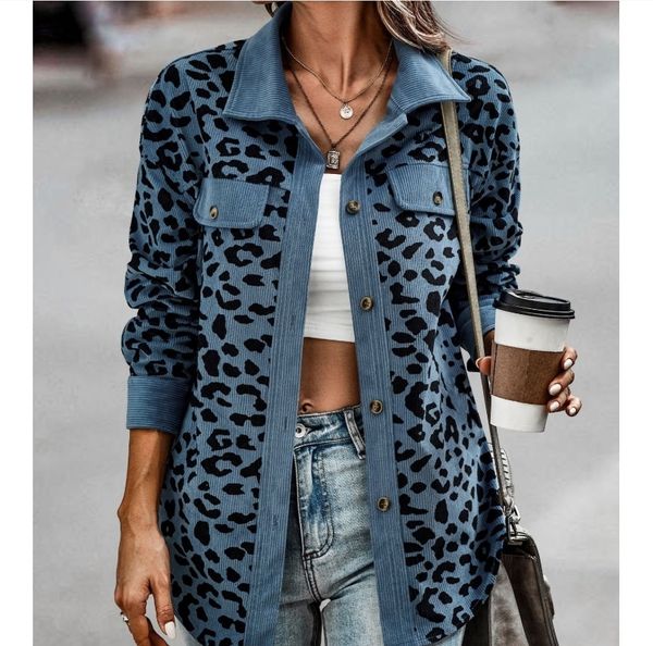 Jackets femininas feminino Moda colar gola de lapela sexy roupas de garotas outono vintage leopard impressão top lowearwear ladies stand bolso de bolso 221122