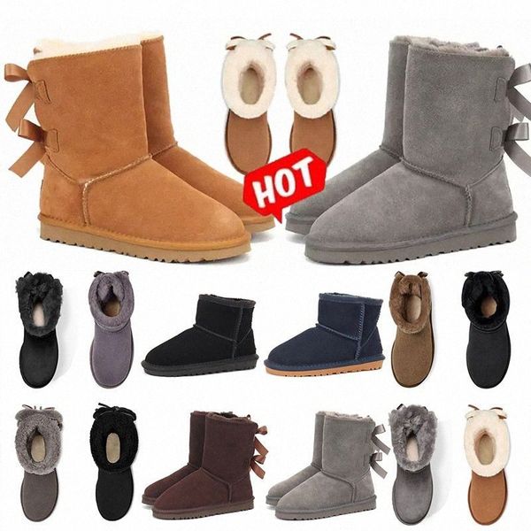 Austr￡lia cl￡ssica cl￡ssica de neve quente mulher Mini meia bota de peles completo fofo peludo EUA GS 585401 Sapato de designer Botas de cetim de inverno Booties U1LQ#