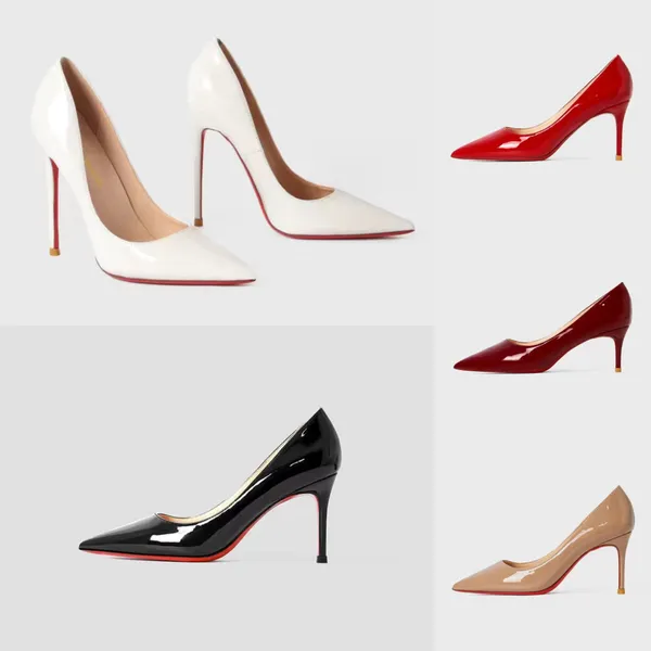 Neue Damen-Sandalen, luxuriöse Stiletto-Absätze, Designer-Einzelschuh, spitz, sexy Paar mit französischen Buchstaben, einfarbig, Kontrast, Lackleder, Box 33–43