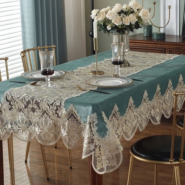 Tischdecke, leicht, luxuriös, bestickt, für Zuhause und Esszimmer, Dekor, rechteckig, Spitze, Hochzeit, 221122