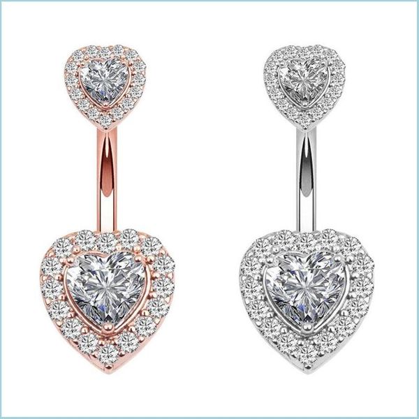 Ombelico Bell Button Rings Allergia Acciaio inossidabile Ombelico Ombelico Anelli Diamond Heart Body Jewelry Per le donne Ragazze Drop Delivery Dhc5X