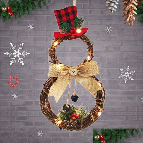 Decorações de Natal Decorações de Natal decoração boneco de neve liderado Garland xams Ornamento Supplies Bell Wreath for Home ao ar livre DHDPS