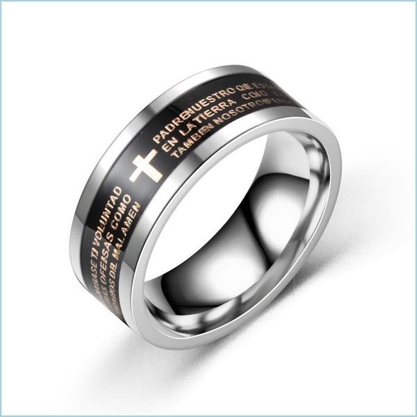 Rings de banda Bíblia de reboque Jesus Cross Band Ring to Ring tone in Stainless Aço jóias de moda para homens Mulheres Drop Drop Delivery Dhu8n