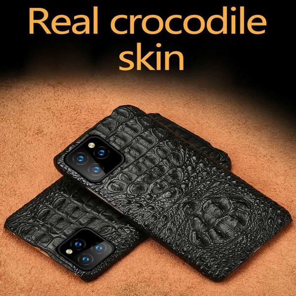 Para capa de telefone para iPhone Apple na metade da tampa 100% Couro de crocodilo original 3D Alligator Skin Skull Skull Tail Back Armour 13 Pro Max 12 11