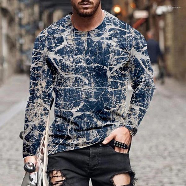 Herren T-Shirts 2022 Modemuster gedruckt T-Shirts Herbst Herbst Casual Long Sleeve O-Neck T-Shirt f￼r M￤nner Harajuku Loose Tops Streetwear