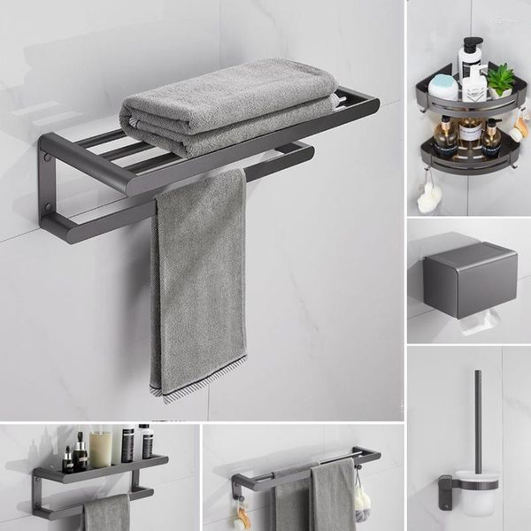 Badzubehör-Set, 3-teilig, 60 cm, Badezimmer-Hardware, Aluminium, Handtuchhalter, Papierhalter, Aufbewahrung, stanzfreies Bar-Zubehör, Toilettenbürste