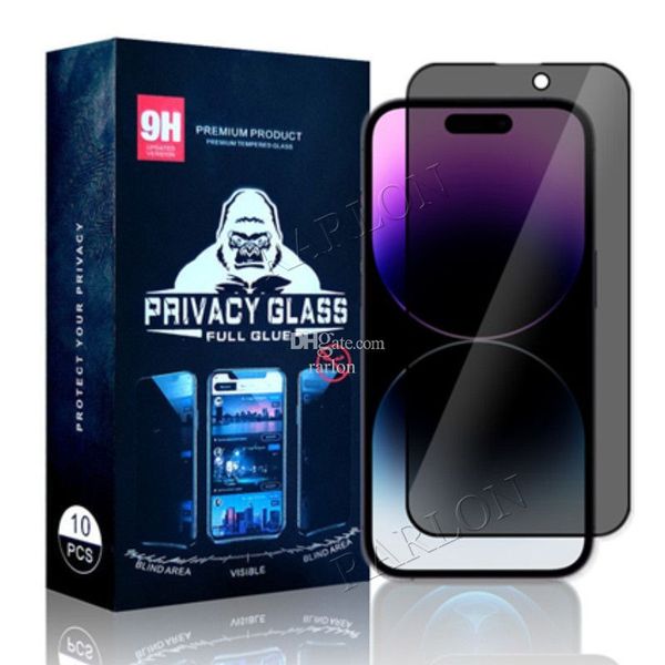 Privatsphäre Antispy Tempered Glass Phone Screen Protector für iPhone 15 14 Pro Max 14pro 13 13pro 12 11 XR XS X 8 7 plus 9H Anti Spy Dark Full Deckung mit Einzelhandel