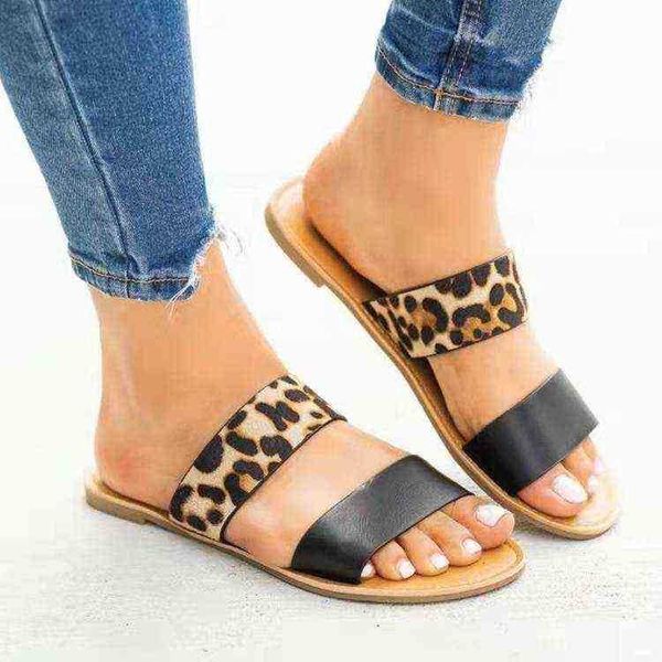 Frauen Outdoor Casual Beach Sandalen Neue Mode Doppelschicht Lederschuhe Graffiti gedruckt flach Antislip House Haltbarer Slipper J220716