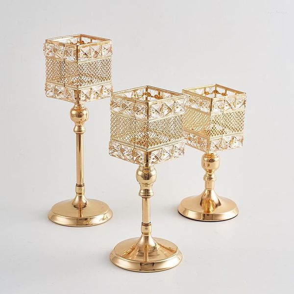 Mum tutucular düğün centerpieces dekor barları altın şamdan metal fener tealight adive