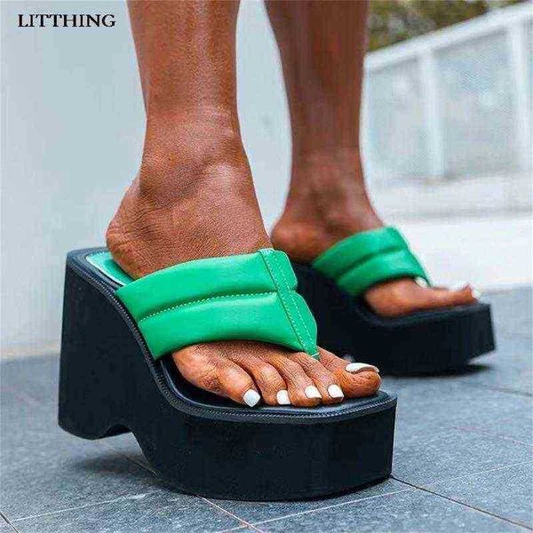LITTING Brand Design New Summer Women Shoe Platform Tacco alto Zeppa Sandali infradito Scarpe verdi Tacchi moda Pantofole Donna J220716