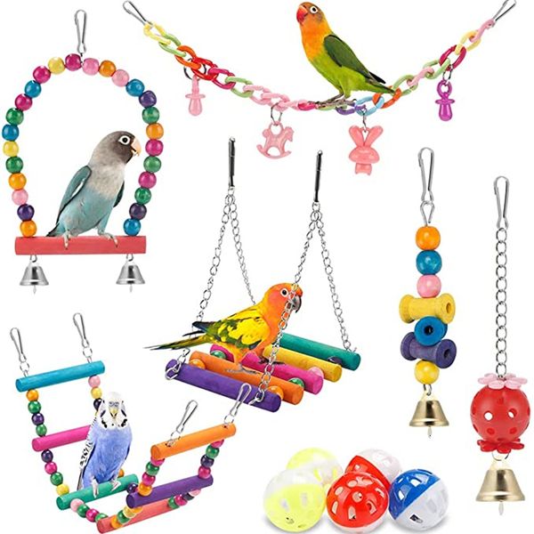 Diğer Pet Malzemeleri 11 PCS Kuş Parakeet Oyuncak Salıncak asılı duran çiğneme Hammock Tırmanma Merdiven Kuş Kafesi Renkli Oyuncaklar 221122