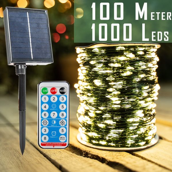 Decorações de Natal 100m 1000 led energia solar LED String Lights Fairy Fada à prova d'água Casamento de guirlanda 10m 20m 30m 50m 221122