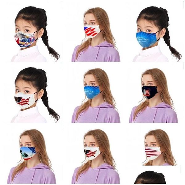 Designer-Masken Trump America Flags Mascarilla Independence Day Wiederverwendbare Gesichtsmasken Kind Adt Windschutz Atemschutzmaske Release Pm2.5 Filt Dhwbc