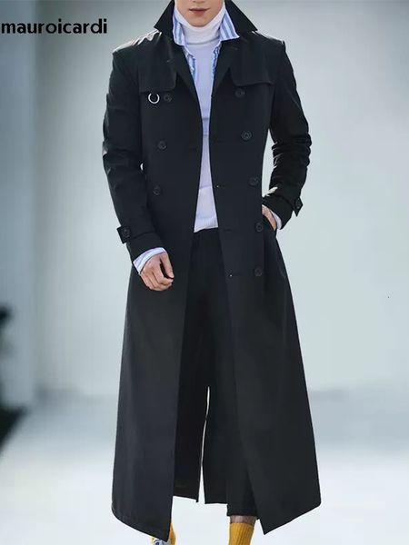 Herrenjacken Mauroicardi Herbst Long Taillierter schwarzer Grabenmäntel Männer Doppelte luxuriöse europäische Mode stilvolle Mantelmänner 221121