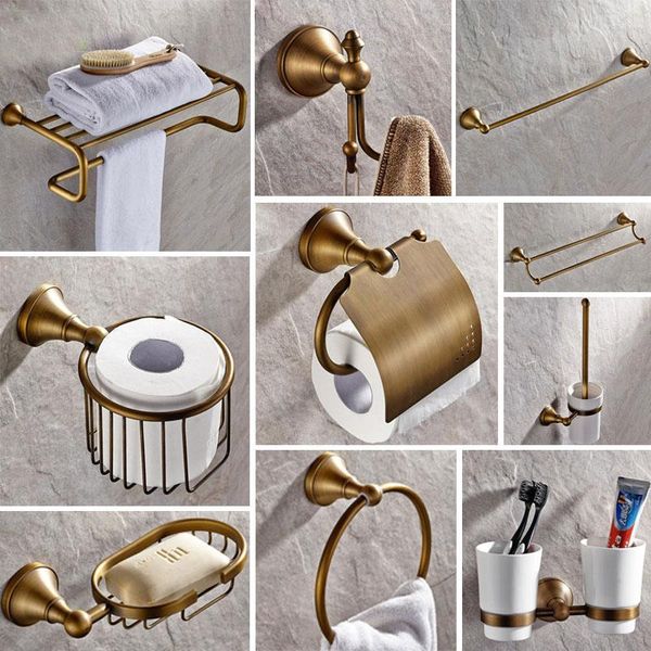 Set di accessori da bagno Accessori da bagno in ottone antico Mensola per asciugamani Porta carta igienica Portasapone Tumble Hardware