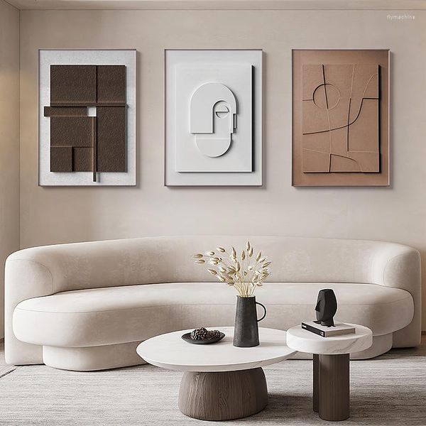 Pinturas marrom efeito 3d geométrico abstrato arte de parede poster decoração de casa nórdica pintura em tela moderna minimalista imagem para sala de estar