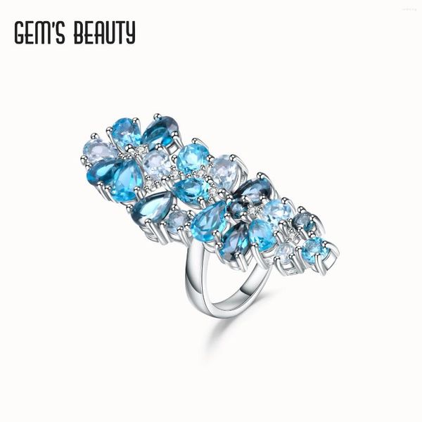 Cluster Rings Gem's Beauty Natural London Blue Topaz 925 Серебряный Серебряный Серебряный Современный Стиль роскоши для женщин прекрасные украшения