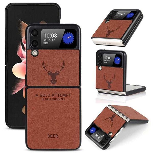 Custodia per telefono testa di cervo 3D per Samsung Galaxy Z Flip3 5G durevole robusto guscio protettivo in pelle con stampa animale solido antiurto296s