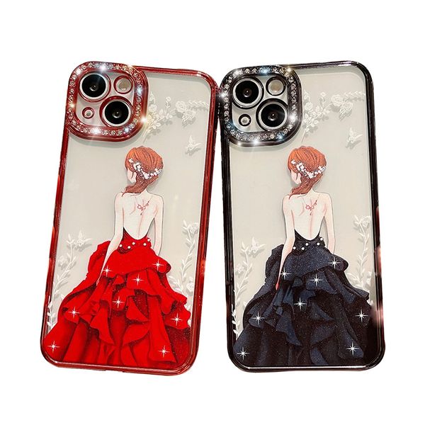 Casos de telefone celular de shinestone capa de vestido de princesa garotas de prote￧￣o celular Apple Protection Case para iPhone 14 13 Pro Max Plus 12 11 Design premium Buracos precisos