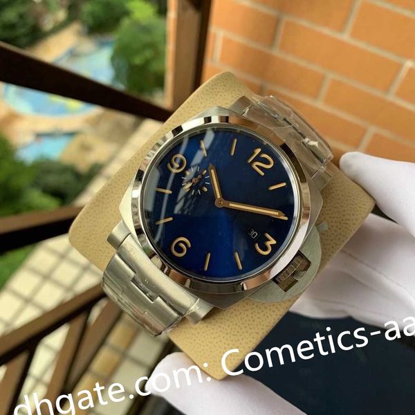 Novo listagem Homens de relógio Data pequena segunda correia de aço inoxidável 44m Transparente Back Back Asia Relógios mecânicos automáticos Sapphire Wristwatches