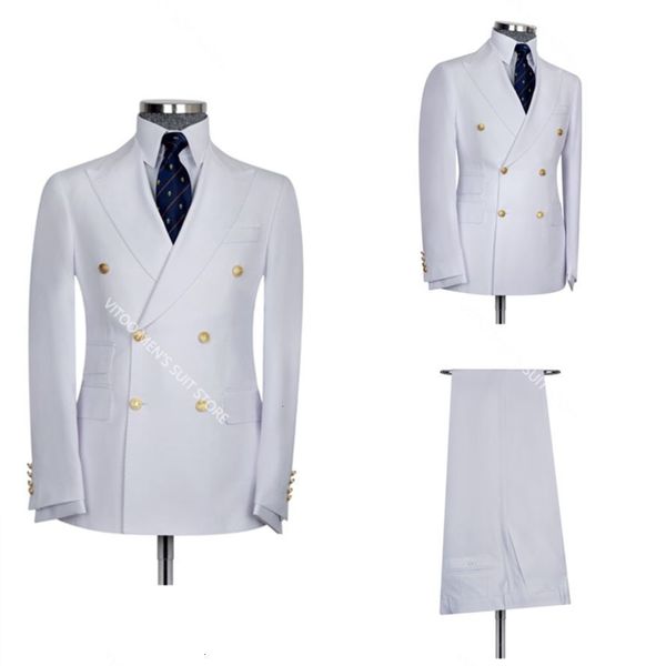 Ternos masculinos Blazers clássicos de cor sólida branca de lapel blazer personalizada feita de peito duplo baile de bairro smokings/wedding masculino conjuntos 221121