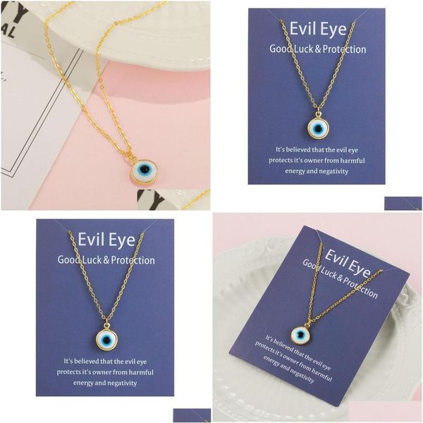 Anhänger Halsketten Evil Eye Halskette mit Karte Türkische blaue Augen Anhänger Halsketten für Frauen Männer Viel Glück Modeschmuck Drop Deliv Dhdjl