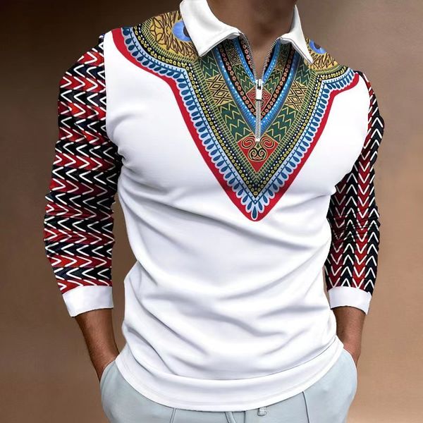 Polo da uomo Moda uomo Polo casual Manica lunga Colletto con risvolto Design con cerniera Top Streetwear da uomo periodo primaverile e autunnale e 221122