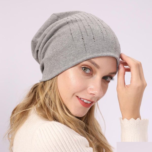 Beanie / Skull Caps Autunno Inverno Crystal Skl Caps Warm Cap Fashion Soft Women Hat Beanie Hats Gift Drop Delivery Accessori Sciarpe G Dhfta